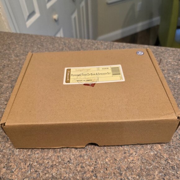 Longaberger Peppermint Twist Dip Bowl & Spreader Set‎ Christmas Candy Decor NIB - Picture 10 of 11
